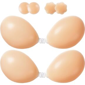 Adhesive Bra Strapless Sticky Bra Push Up 2 Pairs Invisible Silicone Bras with Pasties Nipple Covers for Women
