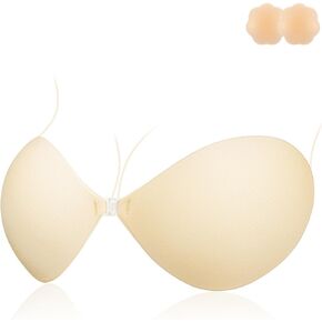 Niidor 2024 Strapless Backless Bra, Reusable Push Up Sticky Boobs Adhesive Wireless Stick On Bras with 2 Nipple Covers