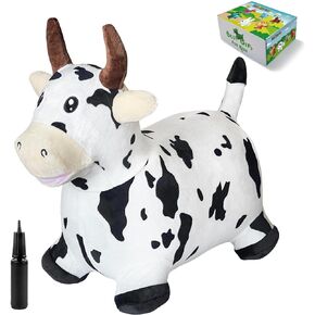 Cow Bouncy Horse Toy, Inflatable Plush Bouncing Horse for Toddlers, Outdoor Ride on Bouncy Farm Animals, Birthday Gift for 18 Months 2 3 4 Year Old Boy or Girl