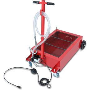 SUPERFASTRACING 12 Gallon Low Profile Roll Around Oil Drain Pan with 110V Oil Fuel Transfer Pump for Gasoline Diesel Kerosene