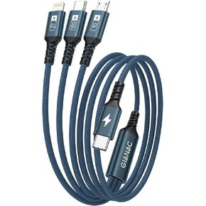 كابل شحن USB C متعدد 100 واط [2 متر] كابل شحن 3 في 1 مع شريحة E-Mark، USB C [100 واط] + Lightning [27 واط] + مايكرو [10 واط] لهاتف Samsung S23، iPad Pro، iPad Mini، MacBook Pro/Air/ ايفون14 13 12 12 in Kuwait