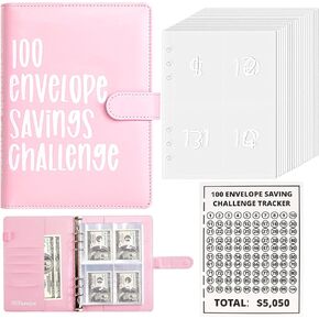 100 Envelopes Money Saving Challenge, New 100 Envelope Challenge Binder, Easy and Funny Way to Save $5,050 Budget Planner, 100 Day Envelope Challenge Kit Money Saving Binder Pink