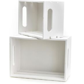 Hampton Art Nested Wooden Crates 2 pack, wood crate white finish, wood crates for display, wood crates for storage, wooden crates white, Pine, 7" x 5 1/2"x 4" and 9 1/3" x 6 1/2" x 5 1/4"
