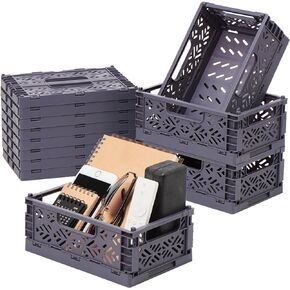 EZOWare 16L Foldable Plastic Storage Crates, Set of 6 Large Stackable Organizer Bins Folding Tote Basket for Home, Office, Bathroom, Classroom, Kitchen, ( 15.75x11.5x5.8 in / Gray )
