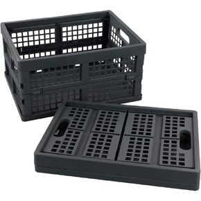 16 Liter Folding Plastic Containers, Grey Plastic Crate, 2 Packs