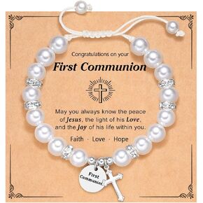 Peal Cross Bracelet for Girls Daughter Granddughter Goddaughter Baptism Communion Confirmation Birthday Christmas Gifts