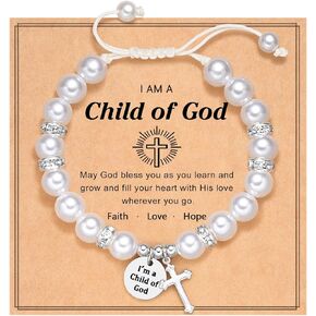 Peal Cross Bracelet for Girls Daughter Granddughter Goddaughter Baptism Communion Confirmation Birthday Christmas Gifts