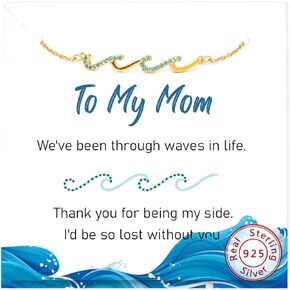 925 Sterling Silver Bracelet, Wave Bracelet for Mother, Bestie Gifts for Women, Best Friend Bracelet, Birthday Jewelry Gifts for Friends Mom Daughter Sister