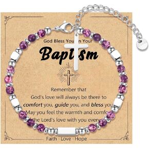 Cross Charm Bracelet for Girls, Baptism Confirmation First Communion Christian Easter Gifts for Teens Girls Goddaughter Granddaughter Niece Daughter