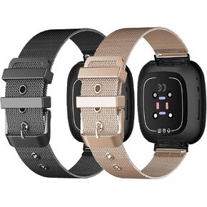 عبوتان من الأربطة المعدنية المتوافقة مع Fit bit Versa 3 /Fit bit Versa 4 /Fit bit Sense 2 /Fit bit Sense Bands للنساء والرجال، حزام بديل معدني قابل للتعديل من الفولاذ المقاوم للصدأ لـ Versa 3/Fit bit Sense in Kuwait
