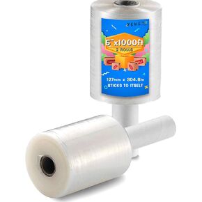 2 Pack 5" inch 1000 Ft Roll 80 Gauge Total 2000 ft Mini Hand Stretch Wrap Industrial Strength Mini Hand Stretch Wrap Moving Supplies Durable Heavy Duty Shrink Film