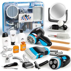 JOYIN Barber Shop Pretend Play Toy, 23 Pcs Kids Shaving Kit for Boys, Haircut Kit for Boys 3+ Year Old Birthday Gift, Upgraded Toddler Play Set with Storage Box for Role Play