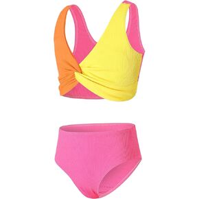 J.E Sterguard Girls Two Piece Swimsuits Teen Bikini Color Block Girls' Swimwear Ribbed Girls Swimsuits Size 8-16