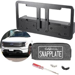 Ford F-150 Lightning EV Front License Plate Mount - Removable, Height-Adjustable, Lockable Front License Plate Mount - USA Made SnapPlate® - No Drill, No Adhesives (Fits 2022-2024 F-150 Lightning EV)