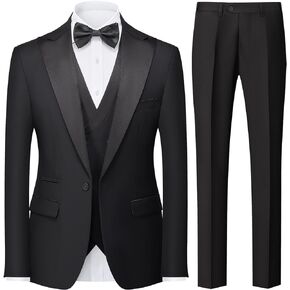 Rogers & Morris Tuxedo Suits for Men Solid 3 Piece Regular Fit Formal Set Peak Lapels One Button Jacket Vest Pants