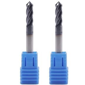 High Performance 2Pcs 3/16" 4-Flute 90 Degree Solid Carbide Drill Mill - AlTiN Coated, 90° Included Angle, 4 Flute, 3/16" Cutting Diameter, 3/16" Shank Diameter, 5/8" Length of Cut, 2" Overall Length