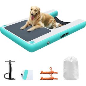 Inflatable Dog Water Ramp Pool Float Floating Ramps for Dogs Up to 180 Pounds Dog On Water Ladder Steps Ideal for Pools, Lakes, Boats and Docks,with Non-Slip Pad