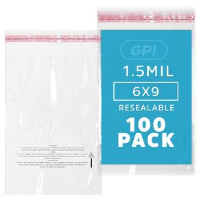 GPI - Pack of 500 6" x 9" Clear SELF Seal Poly Bags - 1.5 Mil - Resealable Polybags with Adhesive Strip & Suffocation Warning for Packaging T Shirts Clothing. Perfect for Shipping Supplies with FBA