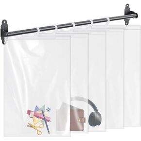 24 Pcs Hanging Storage Bags Large Hook 14 x 21 Inches Clear Hanging Book Bags Plastic Bags with Hook Book Bags for Classroom Hanging Pouch for Home Library School Pharmacy Organization
