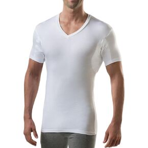 Men's Sweatproof Undershirt | Slim Fit V Neck T-Shirt with Underarm Sweat Pads, 2-Pack | Aluminum-Free Alternative