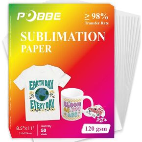 Sublimation Paper 8.5x11 Inch, 50 Sheets, Compatible with Sublimation Printer Sublimation Ink, Ideal Transfer Paper for T-Shirts, Mugs & Various DIY Projects