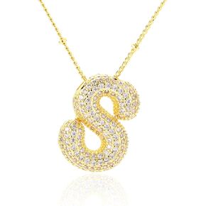 Bubble Letter Necklace Gold, Iced Out Balloons Initial Necklaces for Women Gold Statement Jewelry Girls Fashion Bau blebar Necklace Teen Girl Gifts