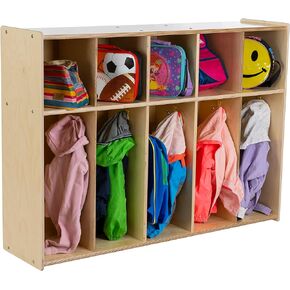 5-Section Coat Locker with Cubbies, Wooden Backpack Storage Organizer with Coat Hooks and Cubby Storage Organizer Cubes for Kids, Daycare, Classroom