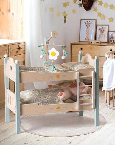 ROBUD Toys Doll Bunk Bed Set - Wooden Play Baby Doll Crib with Ladders and Accessories for 18 Inch Dolls (2 Beds, Fits American Girls) in Saudi Arabia