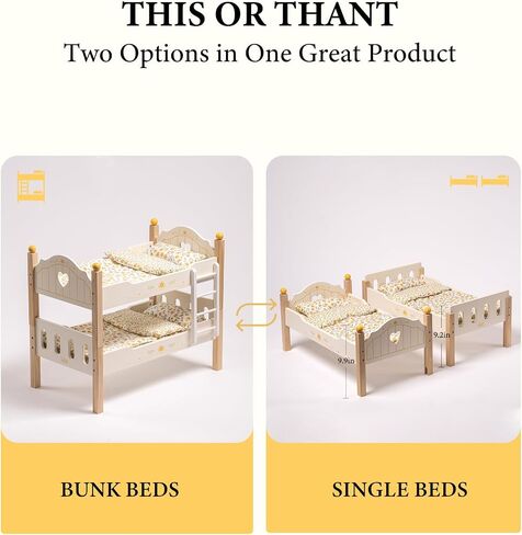 ROBUD Toys Doll Bunk Bed Set - Wooden Play Baby Doll Crib with Ladders and Accessories for 18 Inch Dolls (2 Beds, Fits American Girls) in Saudi Arabia