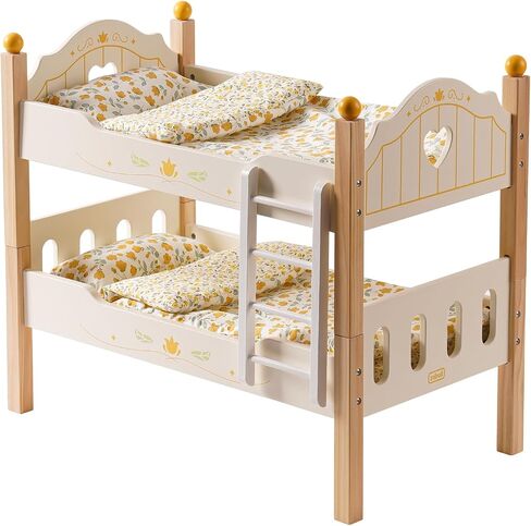 مجموعة سرير الدمية بطابقين من ROBUD Toys - سرير دمية أطفال خشبي مع سلالم وإكسسوارات للدمى مقاس 18 بوصة (سريرين، يناسب الفتيات الأمريكيات) in Saudi Arabia