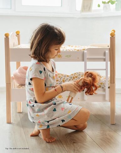 مجموعة سرير الدمية بطابقين من ROBUD Toys - سرير دمية أطفال خشبي مع سلالم وإكسسوارات للدمى مقاس 18 بوصة (سريرين، يناسب الفتيات الأمريكيات) in Saudi Arabia