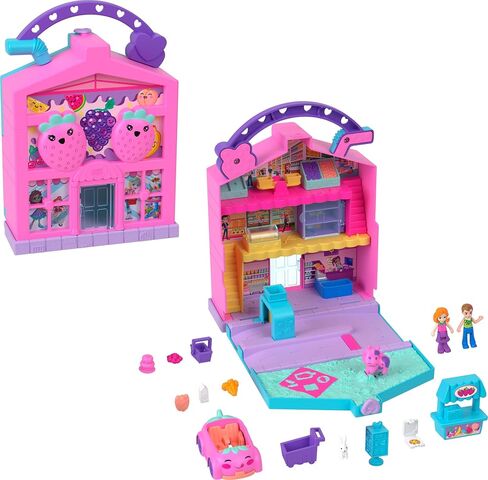 Polly Pocket Pollyville Fresh Market Dolls & Playset, Food Toy with 2 Micro Dolls, 12 Accessories Include Toy Car & Pet in Saudi Arabia