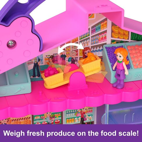 Polly Pocket Pollyville Fresh Market Dolls & Playset, Food Toy with 2 Micro Dolls, 12 Accessories Include Toy Car & Pet in Saudi Arabia