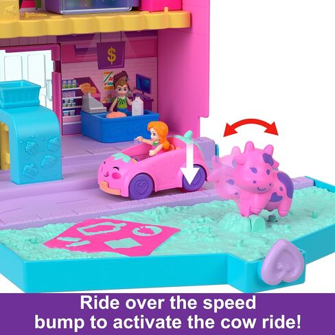 Polly Pocket Pollyville Fresh Market Dolls & Playset, Food Toy with 2 Micro Dolls, 12 Accessories Include Toy Car & Pet in Saudi Arabia