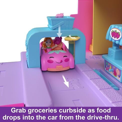 Polly Pocket Pollyville Fresh Market Dolls & Playset, Food Toy with 2 Micro Dolls, 12 Accessories Include Toy Car & Pet in Saudi Arabia
