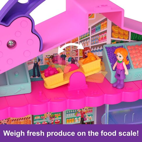 Polly Pocket Pollyville Fresh Market Dolls & Playset, Food Toy with 2 Micro Dolls, 12 Accessories Include Toy Car & Pet in Saudi Arabia