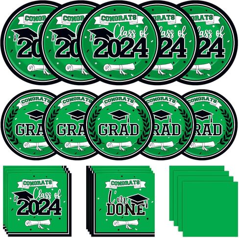 MOORAY Graduation Party Plates and Napkins 2024 Graduation Party Supplies Green Disposable Paper Plates Luncheon Napkins Cocktail Napkins for Congrats Grad Party Decorations, Serve 50 in Kuwait