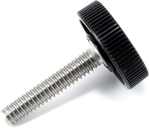 1/4"-20 x 1-1/4" Thumb Screw Stainless Steel - Black Knurled Round Plastic Oversized Knob - Standard/Coarse Thread Thumbscrew - Length: 1.250" - Proudly Built in USA - Package of (4) in Saudi Arabia