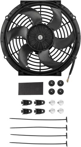 10" inch Slim Fan Push Electric Radiator Cooling 12V 80W High Performance Mount Universal Kit Black Heavy Duty Wide Curved 6 Blades in Saudi Arabia