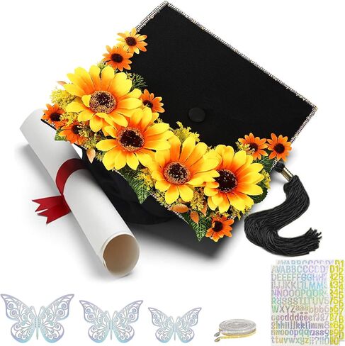 قبعة تخرج سوداء على شكل زهرة - قبعات تخرج على شكل زهرة لتزيين قبعة التخرج في المدرسة الثانوية والكلية in Kuwait