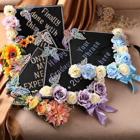 قبعة تخرج سوداء على شكل زهرة - قبعات تخرج على شكل زهرة لتزيين قبعة التخرج في المدرسة الثانوية والكلية in Kuwait