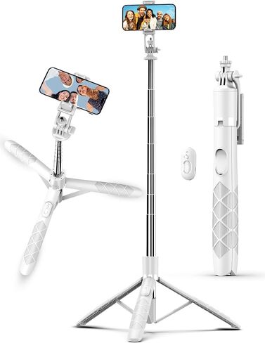 حامل ثلاثي عصا سيلفي للهاتف الخلوي مقاس 71 بوصة، حامل ثلاثي للهواتف الذكية مع جهاز تحكم عن بعد، حامل ثلاثي للهاتف قابل للتمديد وحامل ثلاثي للسفر متوافق مع iPhone 15/14/13 Pro Max Gopro Android DJI (أبيض) in Kuwait