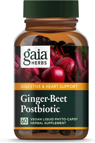 Gaia Herbs Ginger-Beet Postbiotic - مكمل لدعم صحة الأمعاء والقلب - مصنوع من البنجر والزنجبيل العضوي المخمر - خالي من منتجات الألبان وفول الصويا والغلوتين - 60 كبسولة نباتية (30 حصة) in Saudi Arabia