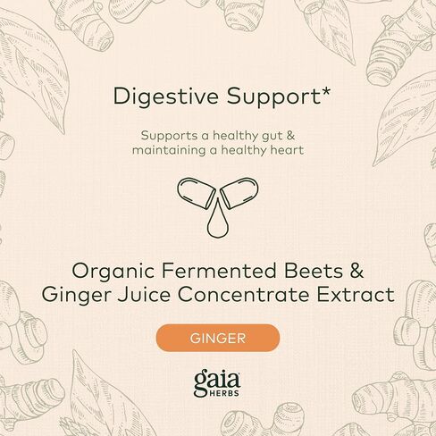 Gaia Herbs Ginger-Beet Postbiotic - مكمل لدعم صحة الأمعاء والقلب - مصنوع من البنجر والزنجبيل العضوي المخمر - خالي من منتجات الألبان وفول الصويا والغلوتين - 60 كبسولة نباتية (30 حصة) in Saudi Arabia