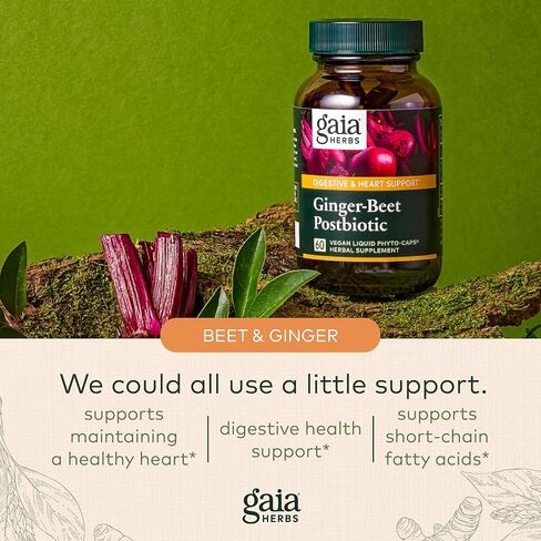 Gaia Herbs Ginger-Beet Postbiotic - مكمل لدعم صحة الأمعاء والقلب - مصنوع من البنجر والزنجبيل العضوي المخمر - خالي من منتجات الألبان وفول الصويا والغلوتين - 60 كبسولة نباتية (30 حصة) in Saudi Arabia