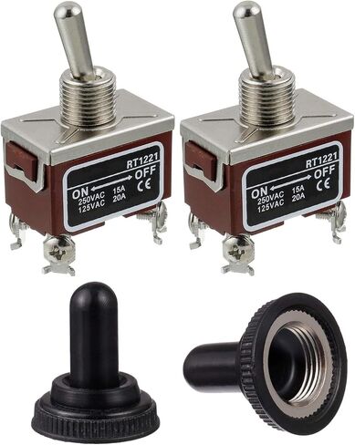 BOJACK RT1221 تبديل التبديل 125V 20A 250V 15A DPST ON - Off 4 محطة دبوس الروك التبديل مع غطاء معدني مقاوم للماء (حزمة من 2 جهاز كمبيوتر شخصى) in Saudi Arabia