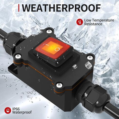Inline Cord Switch 12V 20A DC Waterproof Inline Switch IP66 Red Lighted 2 Position 4 Pin DPST with 14 AWG Wire Outdoor Inline Power Lamp ON/Off Switch KCD2 in Saudi Arabia
