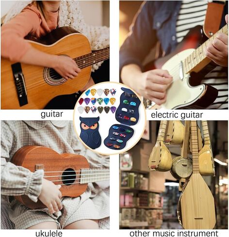 18 حزمة من أعواد الجيتار مع حامل، تتضمن 0.5،0.7،0.8،1.0 مم، مجموعة متنوعة من ريش السيلولويد الملونة وأعواد جيتار كوبر البرونزية للباس، القيثارة، الجيتار الكهربائي الصوتي in Kuwait