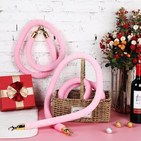 Riakrum 4 Pieces Pink Velvet Stanchion Rope 5 Feet Velvet Ropes with Gold Clasps for Party Hotels Wedding Movie Theaters Grand Openings Crowd Control Barrier Supplies in Kuwait