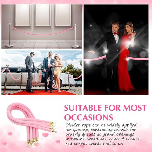 Riakrum 4 Pieces Pink Velvet Stanchion Rope 5 Feet Velvet Ropes with Gold Clasps for Party Hotels Wedding Movie Theaters Grand Openings Crowd Control Barrier Supplies in Kuwait